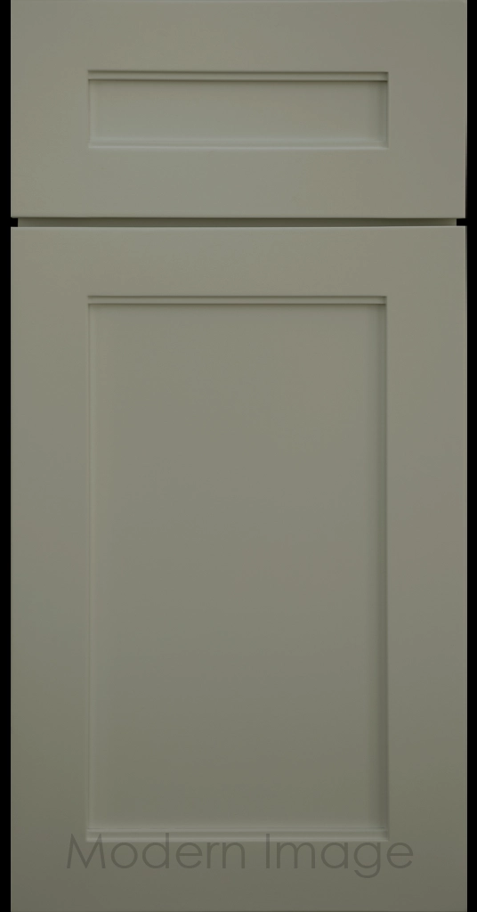 Destin shaker cabinet in Evergreen featuring ledge detail and vertical joints around a recessed center panel.